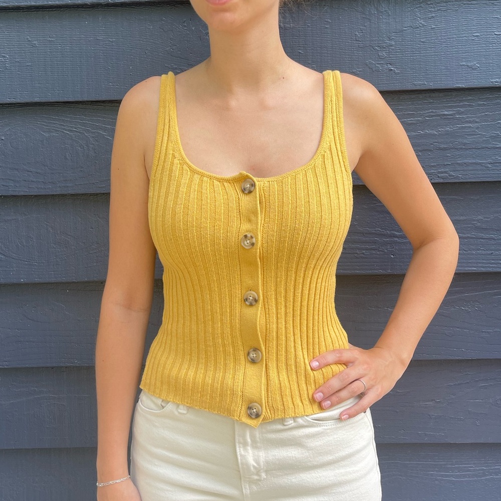 American Eagle Outfitters Orange Ribbed Fitted Tank Top